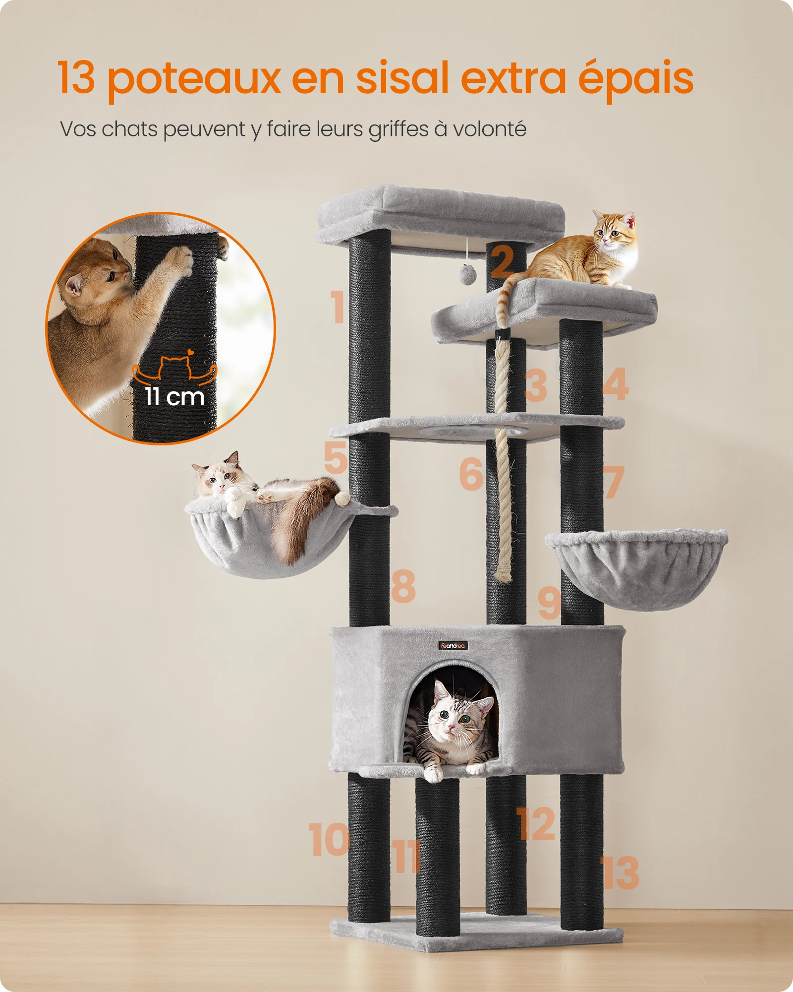 Arbre à Chat XXL gris clair - Hauteur 187cm – Image 3