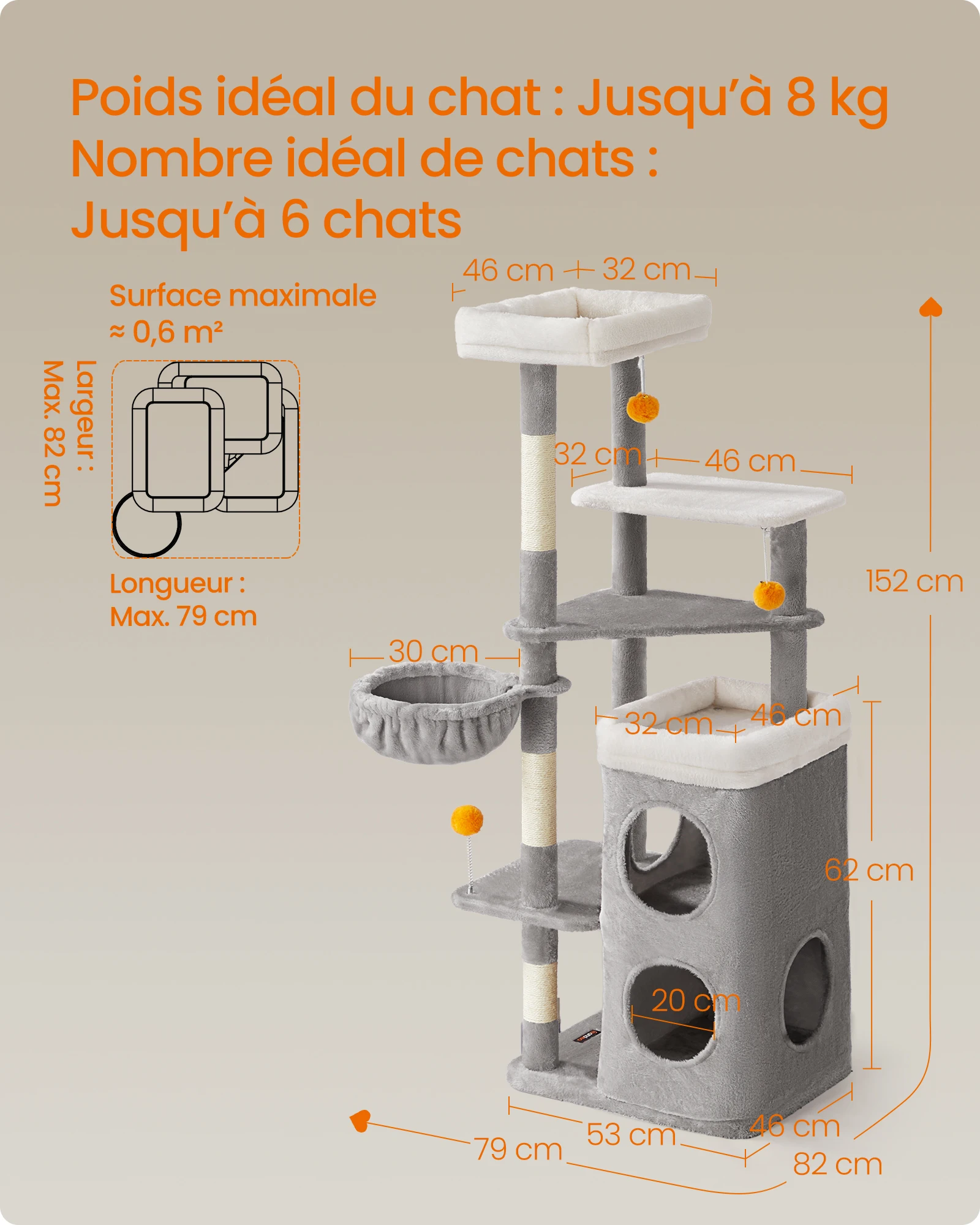 Arbre à Chat gris clair - Hauteur 152cm – Image 6