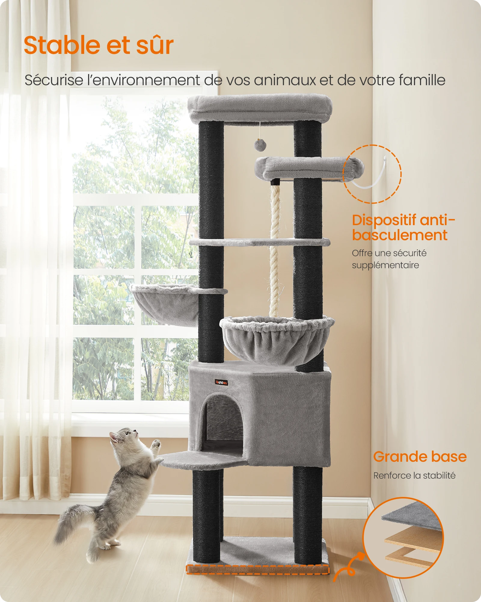 Arbre à Chat XXL gris clair - Hauteur 187cm – Image 6