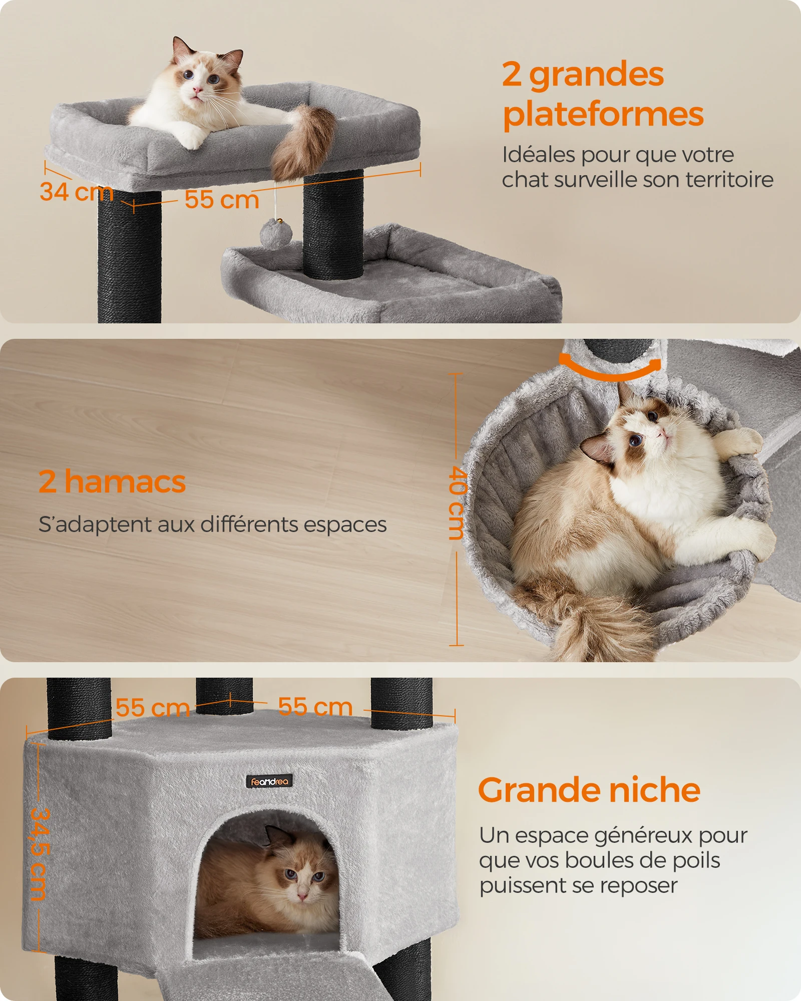 Arbre à Chat XXL gris clair - Hauteur 187cm – Image 4