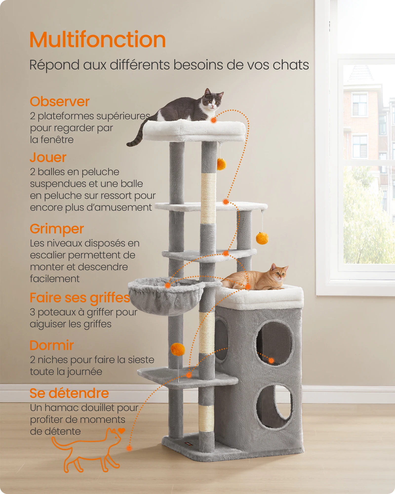 Arbre à Chat gris clair - Hauteur 152cm – Image 5