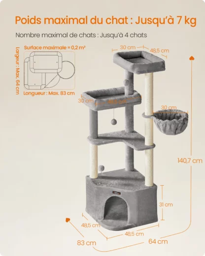 Arbre à Chat gris clair - Hauteur 147cm – Image 5
