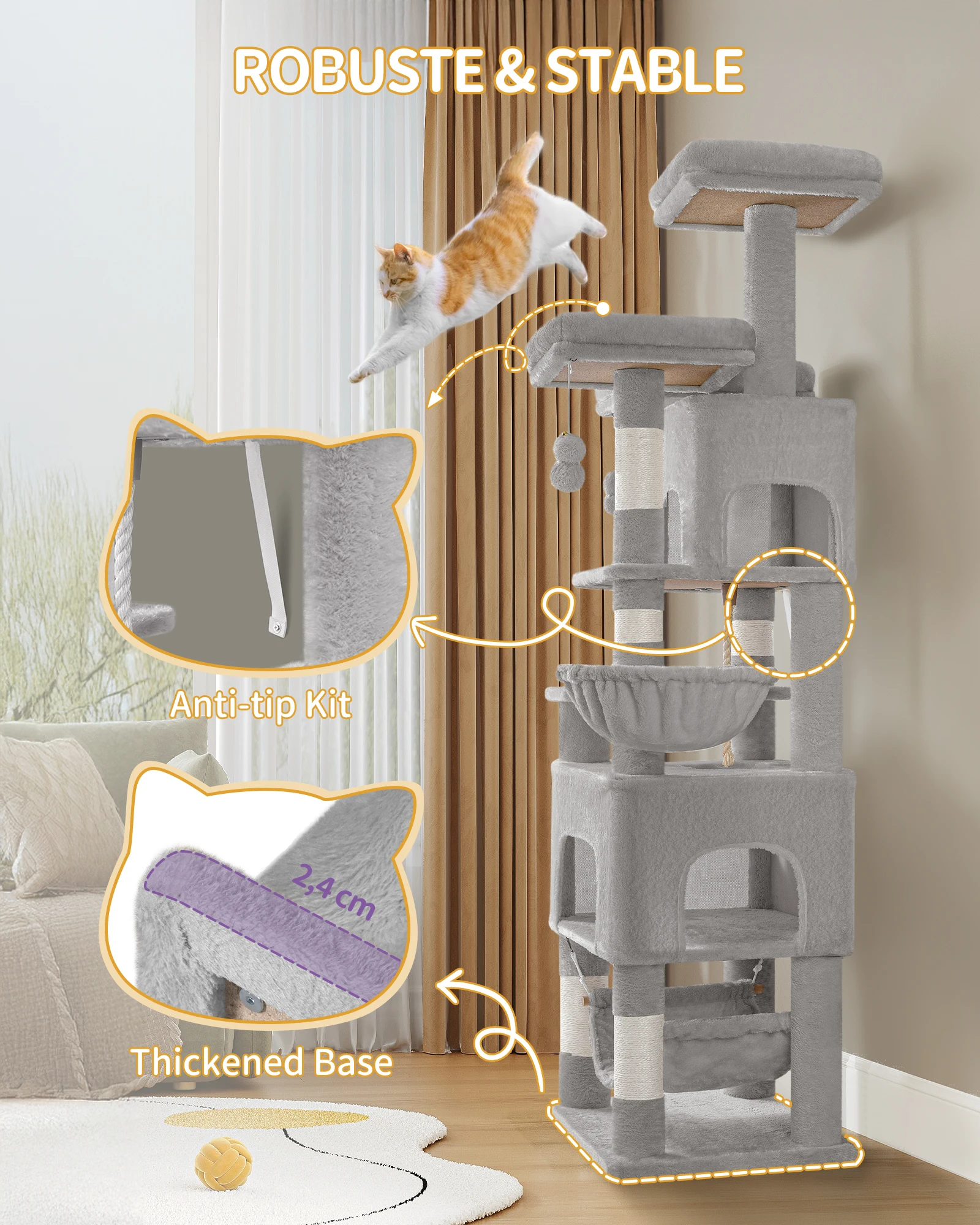 Arbre à Chat gris clair - Hauteur 176cm – Image 2
