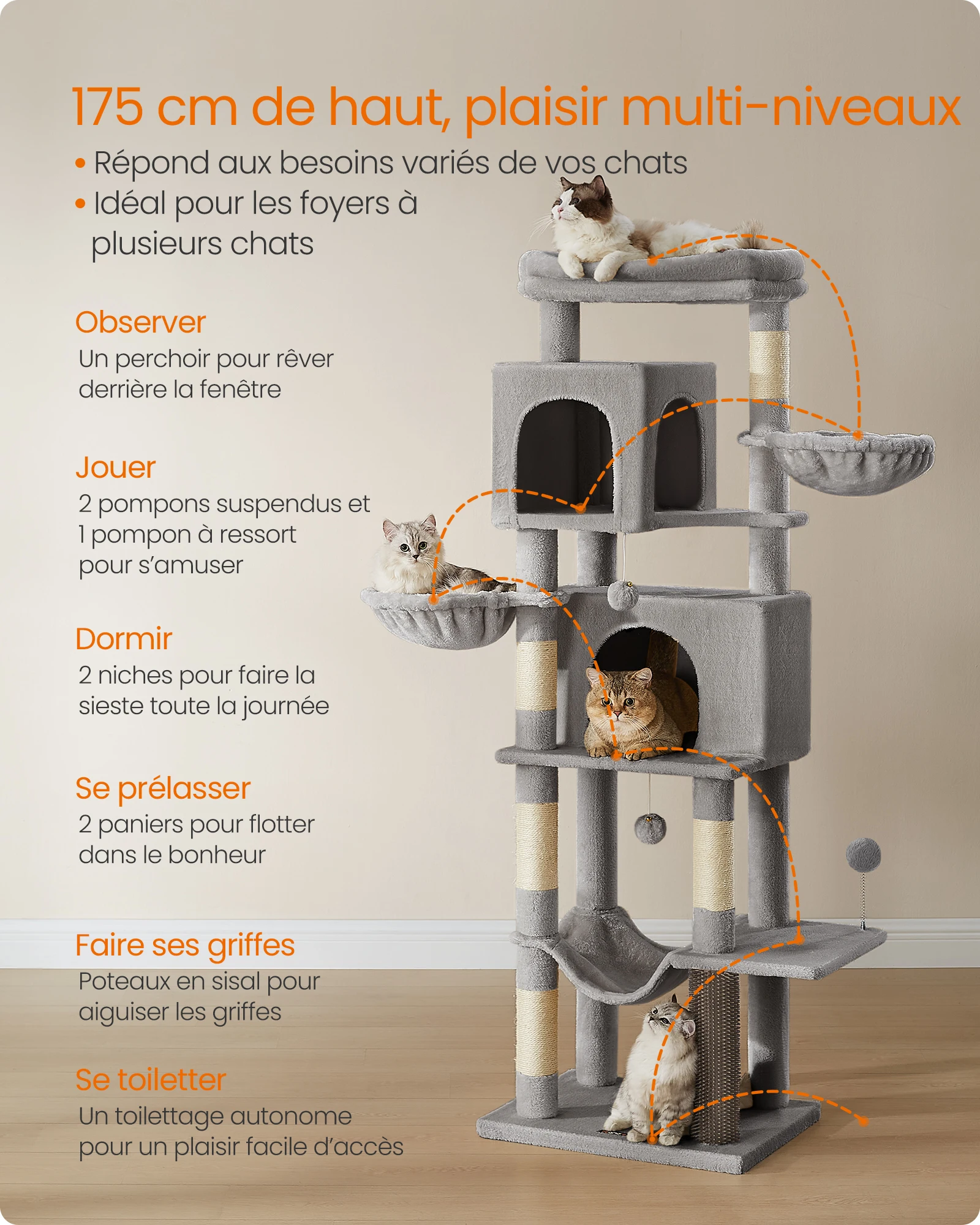 Arbre à Chat blanc - Hauteur 175cm – Image 2