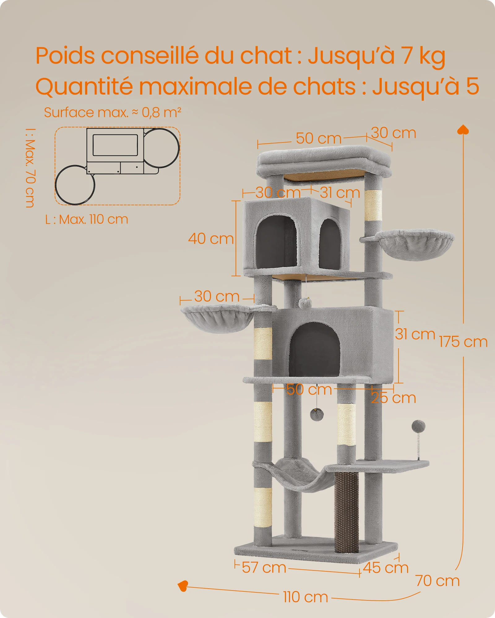 Arbre à Chat blanc - Hauteur 175cm – Image 5