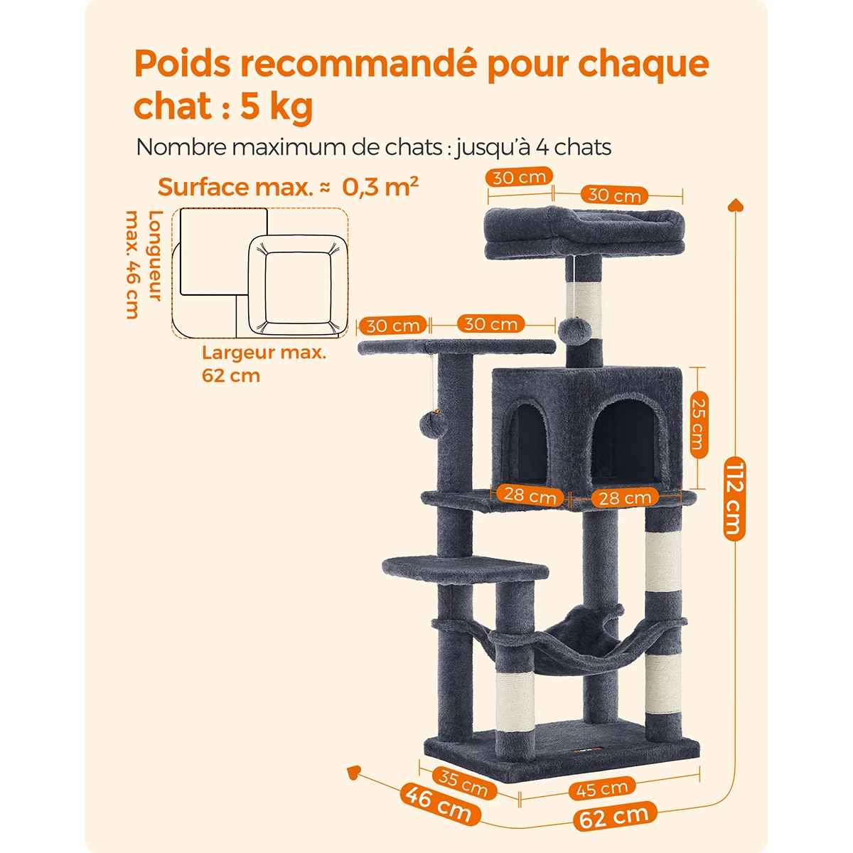 Arbre à Chat gris foncé - Hauteur 112cm – Image 2