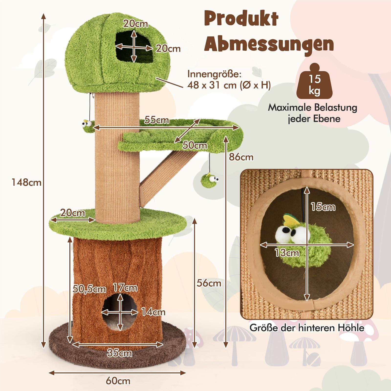 Arbre à Chat marron et vert design - Hauteur 148cm – Image 4