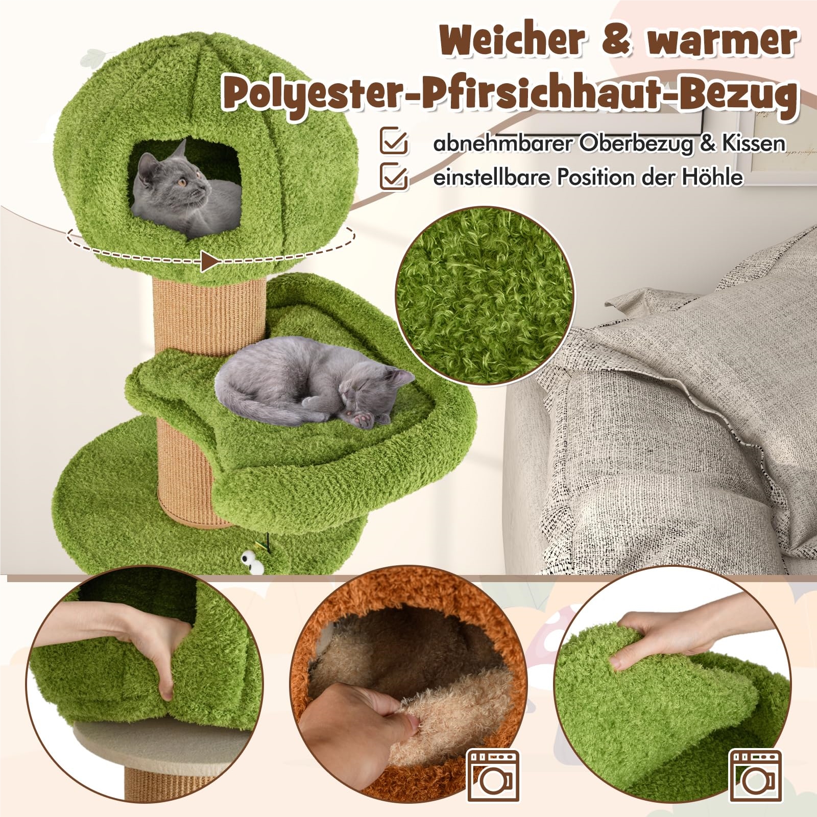 Arbre à Chat marron et vert design - Hauteur 148cm – Image 8