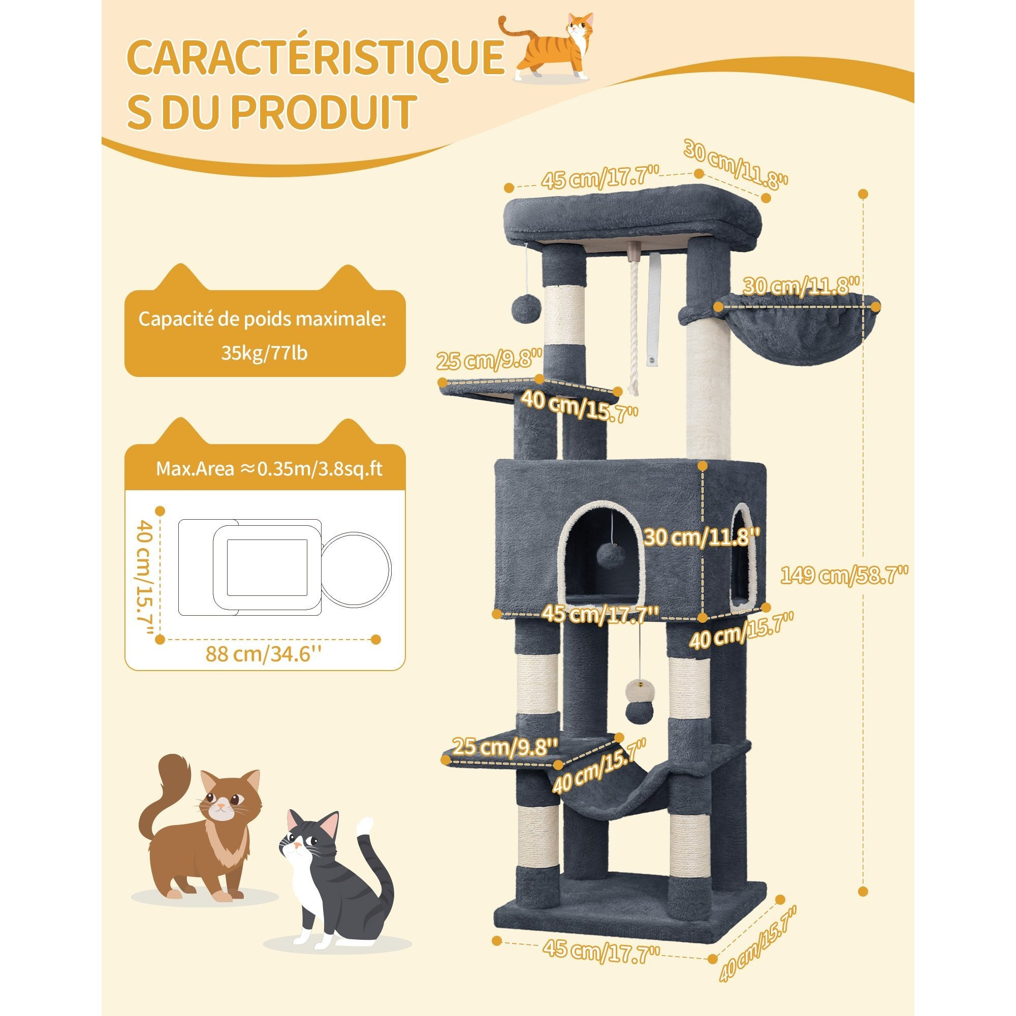 Arbre à Chat gris foncé - Hauteur 149cm – Image 3