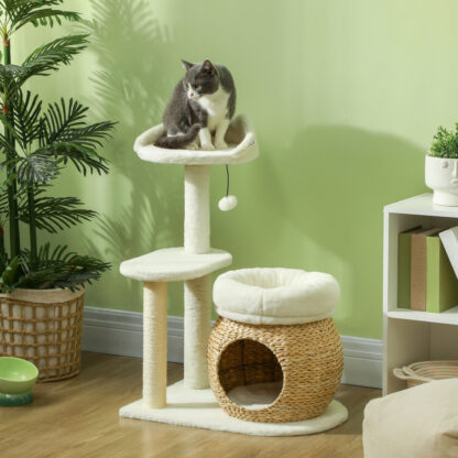 Arbre à Chat blanc en osier design- Hauteur 79cm – Image 2
