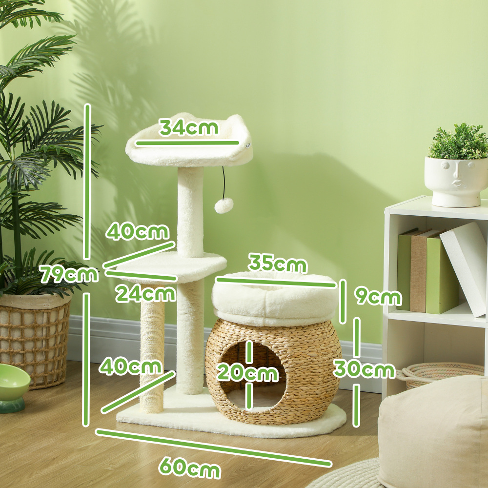 Arbre à Chat blanc en osier design- Hauteur 79cm – Image 3