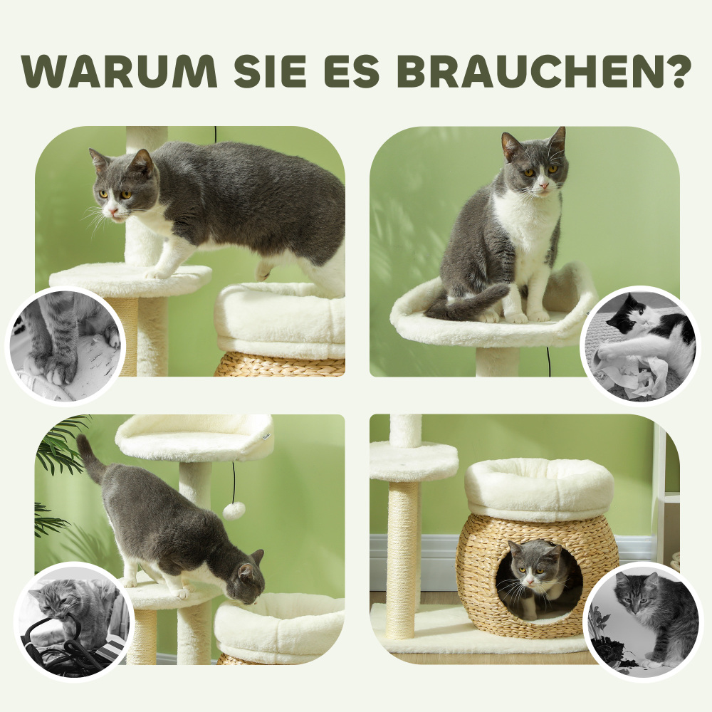 Arbre à Chat blanc en osier design- Hauteur 79cm – Image 6