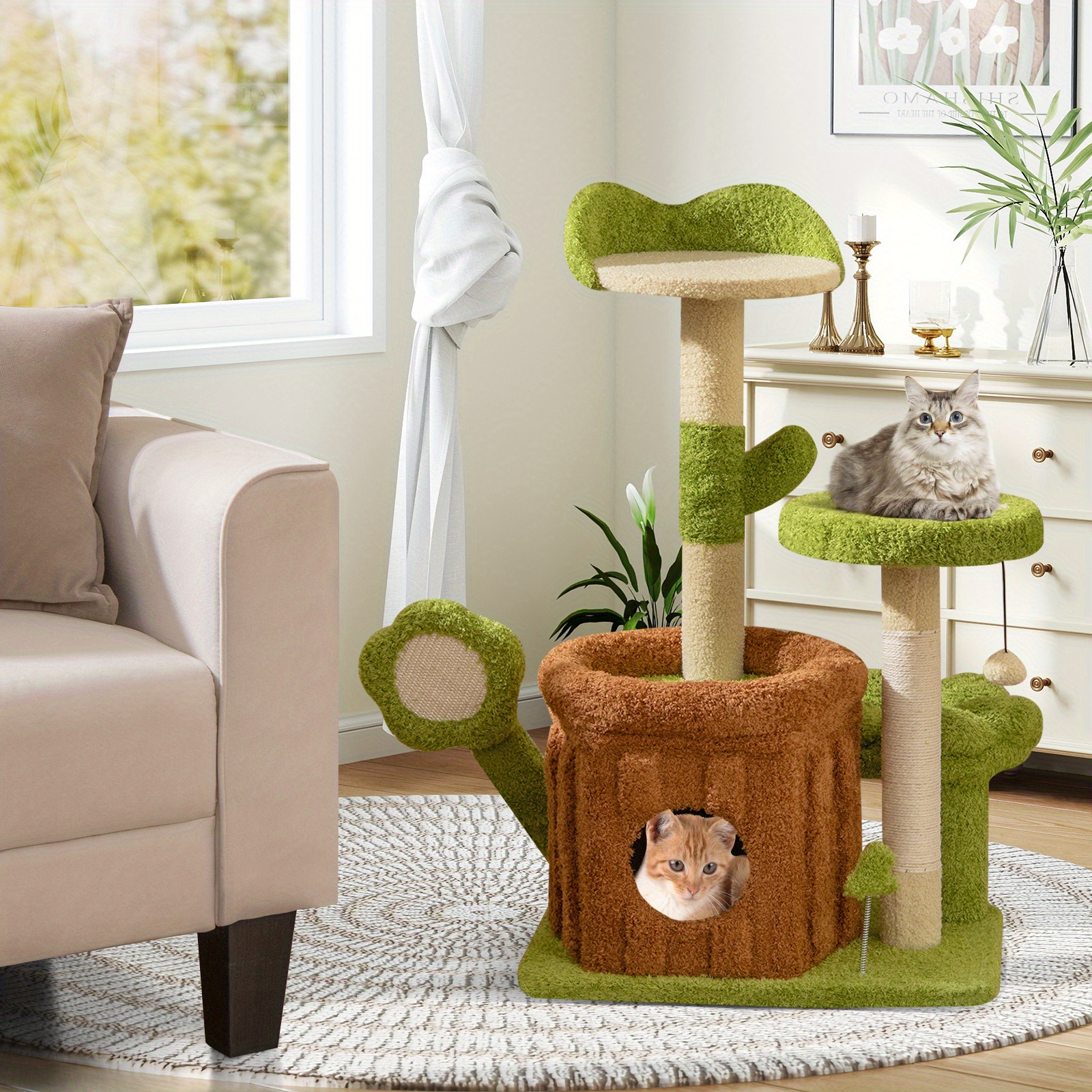 Arbre à Chat marron et vert design - Hauteur 92cm – Image 5