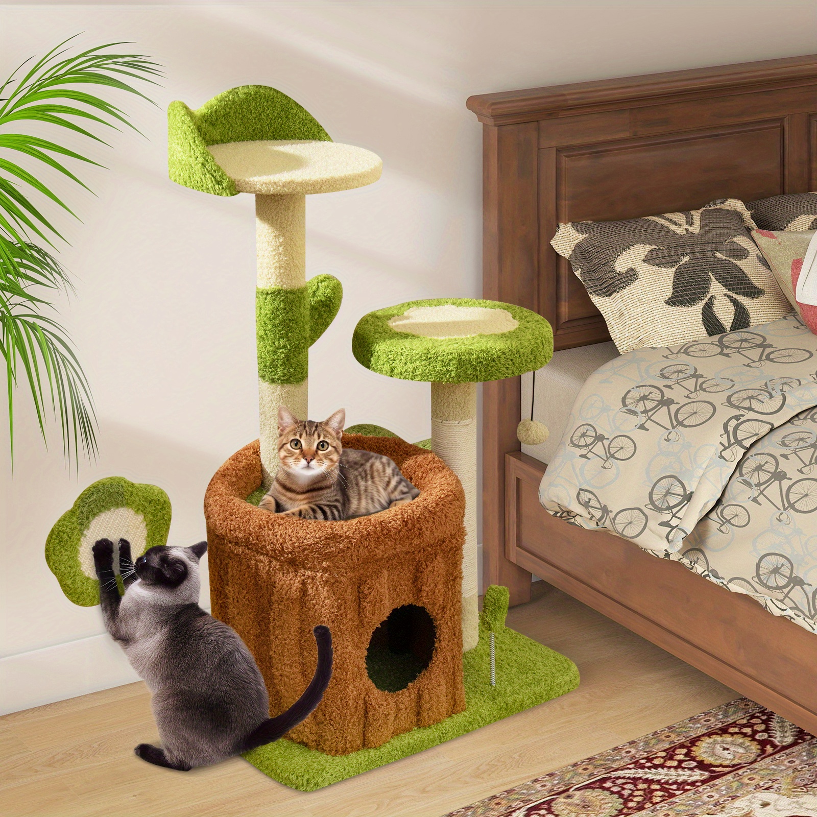 Arbre à Chat marron et vert design - Hauteur 92cm – Image 4