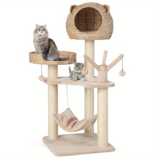 Arbre à Chat beige en osier design - Hauteur 121cm